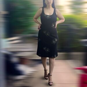 LOFT Black Floral Tank Dress